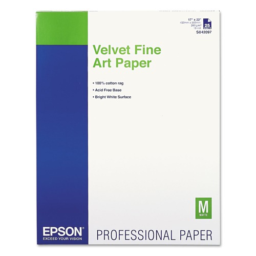 Epson S042097 17 in. x 22 in. Velvet Fine Art Paper - White (25/Pack) image number 0