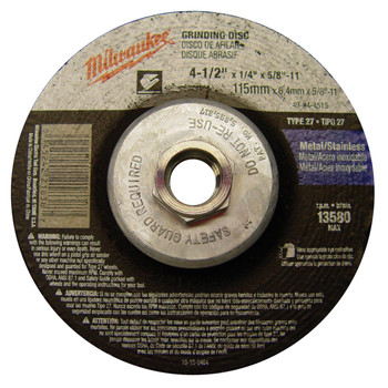 Milwaukee 49-94-4515 4-1/2 in. Type 27 Grinding Wheel Milwaukee 49-94-4515 4-1/2 in. Type 27 Grinding Wheel