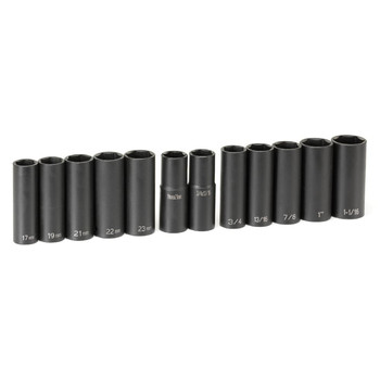 Grey Pneumatic 1500DW 12-Piece 1/2 in. Drive 6-Point SAE/Metric Extra-Thin Wall Deep Impact Socket Set for Wheel Service