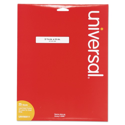 Universal UNV80011 Self-Adhesive 0.66 in. x 3.44 in. Permanent File Folder Labels - White (25 Sheets/Box, 30/Sheet) image number 0