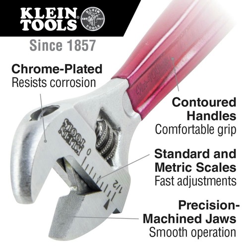 Adjustable Wrenches | Klein Tools D507-8 8 in. Extra Capacity Adjustable Wrench - Transparent Red Handle image number 0
