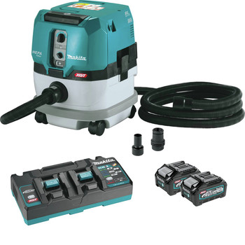 Makita GCV02PMX 40V max XGT Brushless Lithium-Ion 2.1 Gallon Cordless HEPA Filter Dry AWS Capable Dust Extractor Kit with 2 Batteries (4 Ah)