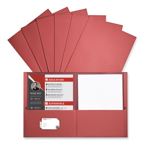 Universal UNV56611 2-Pocket Embossed Leather Grain Paper Portfolio - Red (25/Box) image number 0