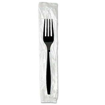 Dixie FH53C7 Individually Wrapped Polystyrene Plastic Forks - Black (1000-Piece/Carton)