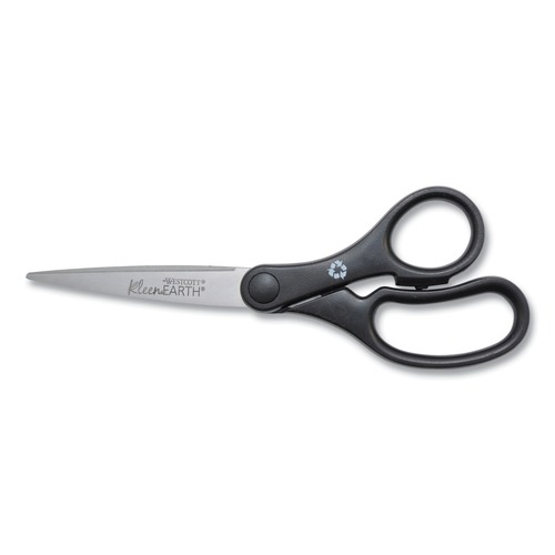 Westcott 15582 Kleenearth Basic Plastic Handle Scissors, Pointed Tip, 7-in Long, 2.8-in Cut Length, Black Straight Handle image number 0