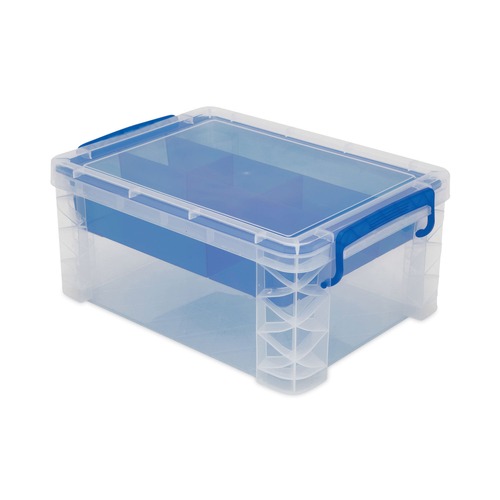 $99 and Under Sale | Advantus 37371 Super Stacker Divided Storage Box, 6 Sections, 10.38-in X 14.25-in X 6.5-in, Clear/blue image number 0