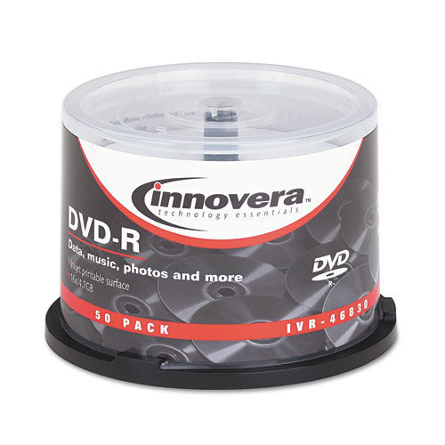 Innovera IVR46830 50/Pack Inkjet Printable 16X 4.7 GB DVD-R Recordable Discs - Matte White image number 0