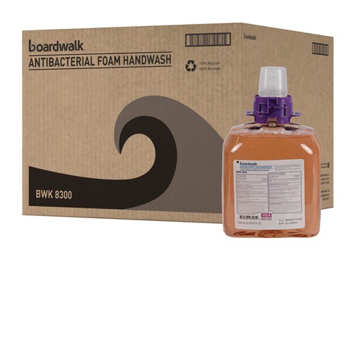 Hand Soaps | Boardwalk 6162-04-GCE00VL 1250 mL Foam Antibacterial Handwash Refill - Fruity (4/Carton) image number 0
