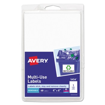 Avery 05454 4 in. x 6 in. Removable Multi-Use Labels for Inkjet/Laser Printers - White (40-Piece/Pack)