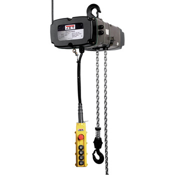 JET 144004K 460V 1 Ton 10 ft. Lift Corded Electric Chain Hoist with 2 Speed Trolley and 4 Button 6 ft. Wired Pendant