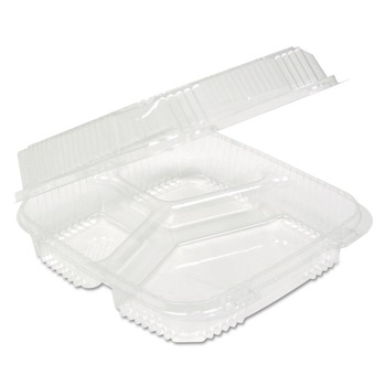 Pactiv Corp. YCI811230000 Clearview 3 Compartment 5 oz. Hinged Lid Food Containers - Clear (200/Carton)