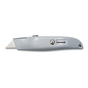 Boardwalk BWKUKNIFE45 Straight-Edged Metal Retractable Utility Knife - Gray
