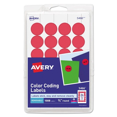 Avery 05466 Printable Self-Adhesive Removable 0.75 in. Color-Coding Labels - Red (42-Sheet/Pack 24-Piece/Sheet) image number 0