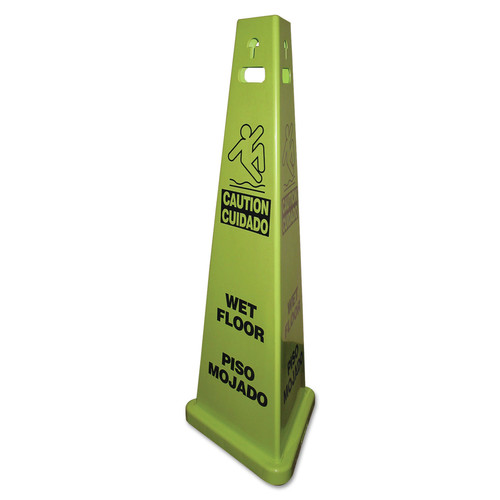  | Impact 9140 TriVu 14.75 in. x 4.75 in. x 40 in. 3-Sided Wet Floor Safety Sign - Fluorescent Green (3-Piece/Carton) image number 0