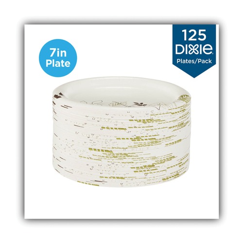 Bowls and Plates | Dixie UX7WS Pathways 6-7/8 in. Medium-Weight Paper Plates - White/Green/Burgundy (125-Piece/Pack) image number 0