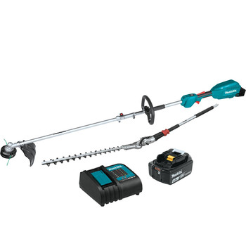 Makita XUX02SM1X2 18V LXT Brushless Lithium-Ion Cordless Couple Shaft Power Head Kit with 13 in. String Trimmer Attachment and 20 in. Hedge Trimmer Attachment (4 Ah)