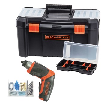 PRODUCTS | Black & Decker 4V MAX Brushed Lithium-Ion Cordless Screwdriver With Picture-Hanging Kit and 16 in. Tool Box and Organizer Bundle