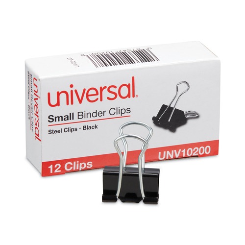 Universal UNV10200 Binder Clips - Small, Black/Silver (1 Dozen) image number 0