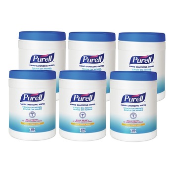 PURELL 9113-06 6 in. x 6-3/4 in. Sanitizing Hand Wipes - White (6 Canisters/Carton, 270 Wipes/Canister)