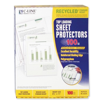 C-Line 62029 11 in. x 8-1/2 in. 2 in. Recycled Polypropylene Sheet Protectors - Reduced Glare (100/Box)