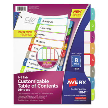 Avery 11841 1 - 8 Tab Customizable TOC Ready Index Divider Set - Multicolor (1 Set)