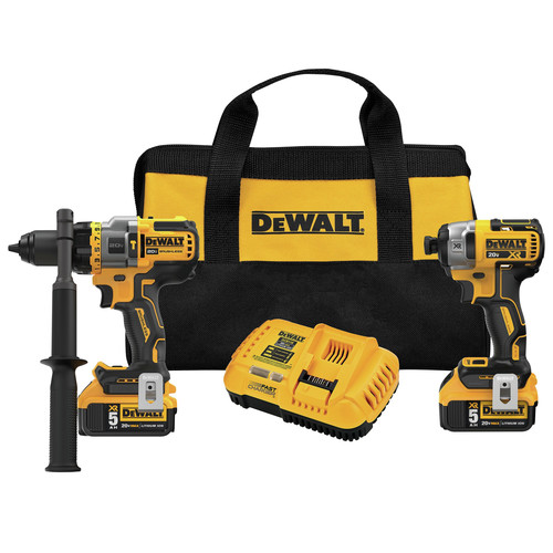Dewalt DCK2100P2 | 20V MAX Brushless Cordless 1/2" Hammer Drill Driver / Impact Driver Combo Kit (5 Ah) | 20 V MAX Li-Ion Hammer Drill Driver / Impact