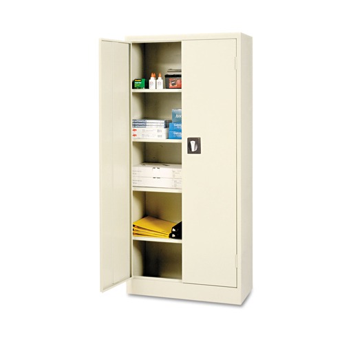 Office Filing Cabinets & Shelves | Alera ALECM6615PY Space Saver 4 Shelf 30 in. x 15 in. x 66 in. Storage Cabinet - Putty image number 0