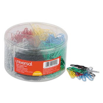 Universal UNV21000 Plastic-Coated Paper Clips - Small No.1, Assorted Colors (1000/Pack)