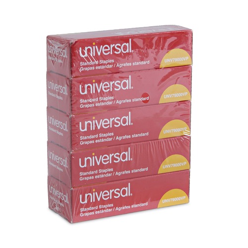Universal UNV79000VP Standard Chisel Point 0.25 in. x 0.5 in. Staples - Steel (5 Boxes/Pack, 5000/Box) image number 0