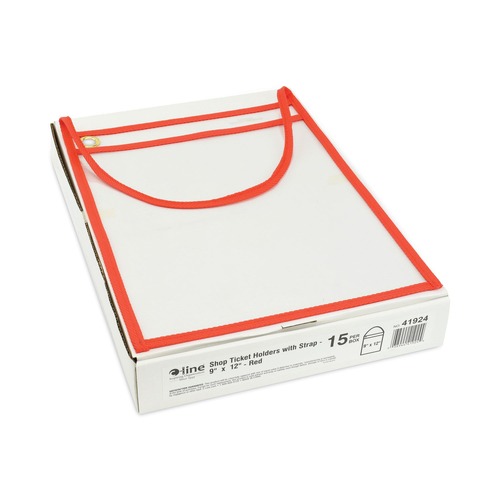 C-Line 41924 75-Sheet 1-Pocket 9 in. x 12 in. Shop Ticket Holder with Strap and Red Stitching (15-Piece/Box) image number 0