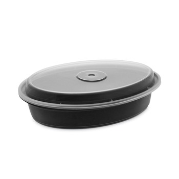 Pactiv Corp. OC32B VERSAtainer 9.1 in. x 6.7 in. x 1.9 in. 32 oz. Oval Containers - Black/Clear (150/Carton)