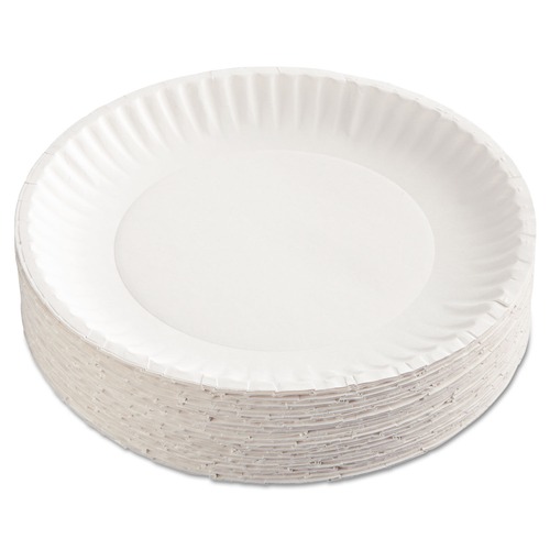  | AJM Packaging Corporation AJM CP9GOEWH Gold Label Coated Paper Plates, 9 in. Diameter White (10 Packs/Carton, 100/Pack) image number 0