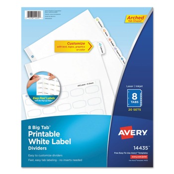 Avery 14435 Big Tab 8 Tab 8-1/2 in. x 11 in. Easy Peel Printable Label Dividers - White (20-Piece/Pack)