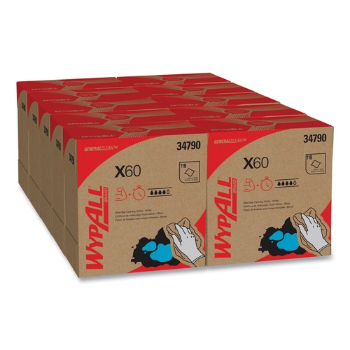 Cleaning and Janitorial Accessories | WypAll 34790CT 9-1/8 in. x 16-7/8 in. POP-UP Boxes X60 Cloth Towels - White (10 Boxes/Carton, 126 Sheets/Box) image number 0