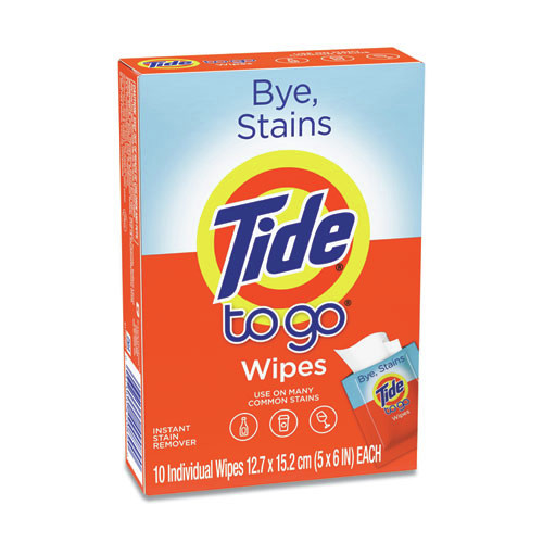 Cleaning and Janitorial Accessories | Tide 49089BX To Go 6 in. x 5 in. Instant Stain Remover Wipes - Scented (10-Piece/Box) image number 0