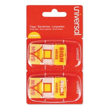 Universal UNV99005 Sign Here Arrow Page Flags - Yellow/Red (2 Dispensers/Pack, 50 Flags/ Dispenser)