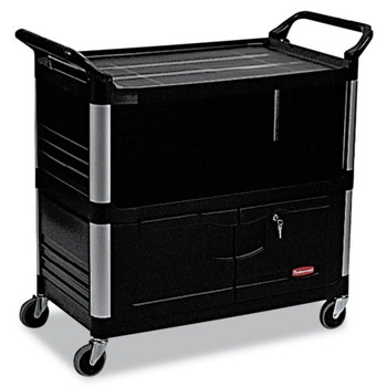 HAND TRUCKS AND DOLLIES | Rubbermaid Commercial FG409500BLA Xtra 300 lbs. Capacity 3-Shelf Equipment Cart - Black