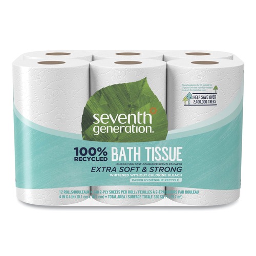 Toilet Paper | Seventh Generation 13733 2-Ply Septic Safe 100% Recycled Bathroom Tissue - White (12/Pack, 240 Sheets/Roll) image number 0