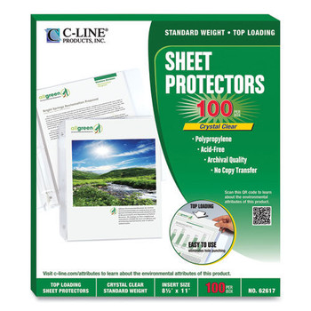 C-Line 62617 2 in. Sheet Capacity 8.5 in. x 11 in. Polypropylene Sheet Protectors - Clear (100/Box)