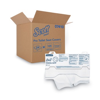 Scott 07140 15 in. x 18 in. Personal Seats Sanitary Toilet Seat Covers - White (125/Pack, 24 Packs/Carton)
