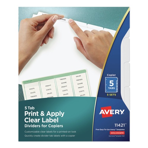 Avery 11421 5-Tab Print and Apply Letter Index Maker Label Dividers - Clear (5 Sets/Pack) image number 0