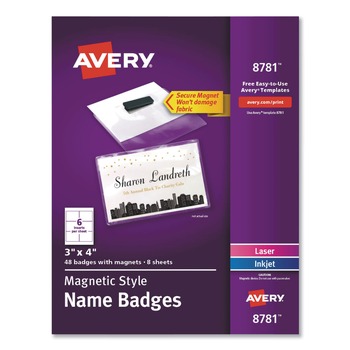 Avery 08781 Horizontal 4 in. x 3 in. Magnetic Name Badge Kit - White (48/Pack)