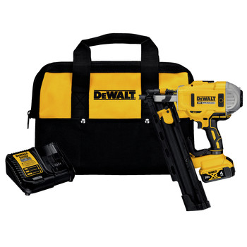 FRAMING NAILERS | Factory Reconditioned Dewalt DCN21PLM1R 20V MAX Lithium-Ion 21-Degree Plastic Collated Framing Nailer Kit (4 Ah)