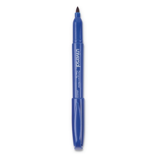 New Arrivals | Universal UNV07073 Fine Bullet Tip Pen-Style Permanent Marker - Blue (1 Dozen) image number 0