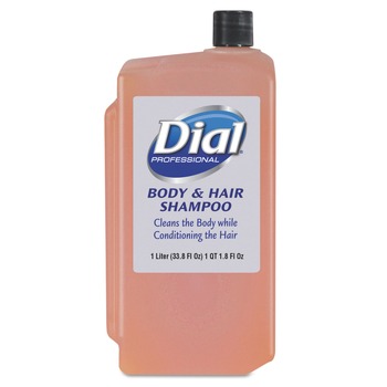 Dial Professional 4029 Gender-Neutral 1 Liter Bottle Peach Scent Hair and Body Wash Refill (8/Carton)