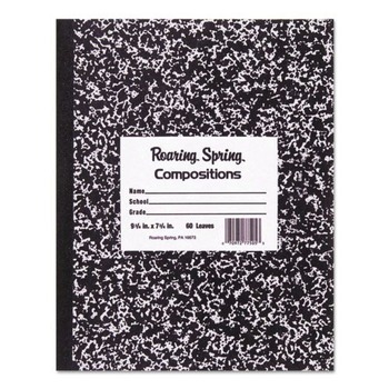 Roaring Spring 77332 Marble Cover Composition Book, Wide/legal Rule, Black Marble Cover, 8.5 X 7, 36 Sheets