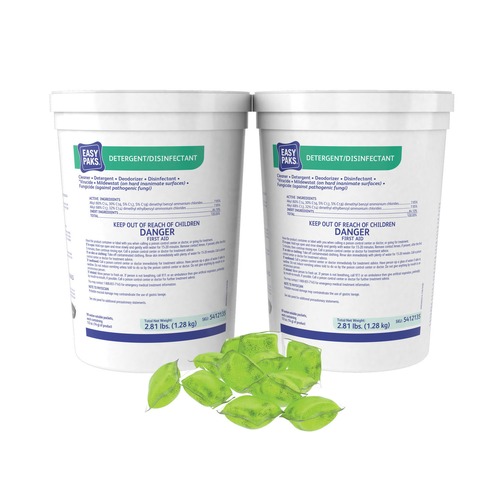 Easy Paks 5412135 Lemon Scent 0.5 oz. Packet Detergent/ Disinfectant (2 Tubs/Carton, 90/Tub) image number 0