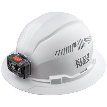 PROTECTIVE HEAD GEAR | Klein Tools 60407RL Vented Full Brim Hard Hat with Rechargeable Headlamp - White