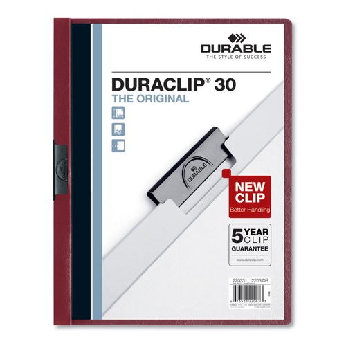 Durable 220331 DuraClip 30 Sheet Capacity Letter Size Vinyl Report Cover - Maroon/Clear (25-Piece/Box) image number 0