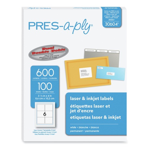 New Arrivals | PRES-a-ply 30604 3.33 in. x 4 in. Laser Printer Labels - White (6-Piece/Sheet, 100 Sheets/Box) image number 0